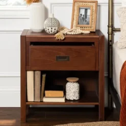 Nightstands-Kirkland's Home Walnut Classic 1-Drawer Nightstand Brown