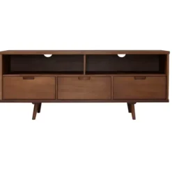 Tv Stands & Media Consoles-Kirkland's Home Walnut 3-Door Mid-Century Modern Tv Stand Brown