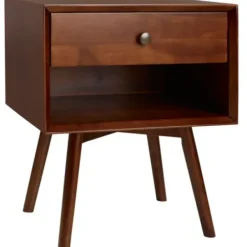 Nightstands-Kirkland's Home Walnut 1-Drawer Mid Century Nightstand Brown