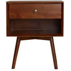 Nightstands-Kirkland's Home Walnut 1-Drawer Mid Century Nightstand Brown
