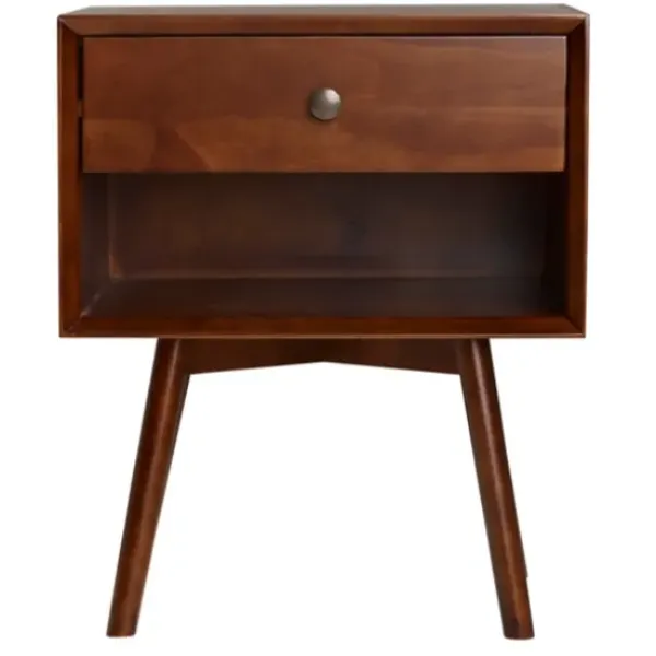 Nightstands-Kirkland's Home Walnut 1-Drawer Mid Century Nightstand Brown