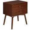 Nightstands-Kirkland's Home Walnut 2-Drawer Mid-Century Modern Nightstand Brown