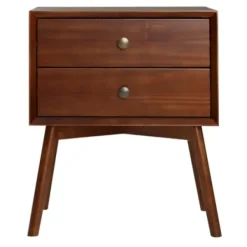 Nightstands-Kirkland's Home Walnut 2-Drawer Mid-Century Modern Nightstand Brown