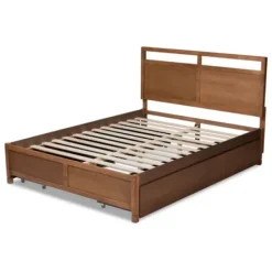 Beds & Headboards-Kirkland's Home Walnut 4-Drawer Queen Bed Frame With Headboard Brown