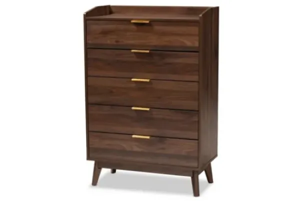 Dressers & Chests-Kirkland's Home Walnut 5-Drawer Wood Chest Brown
