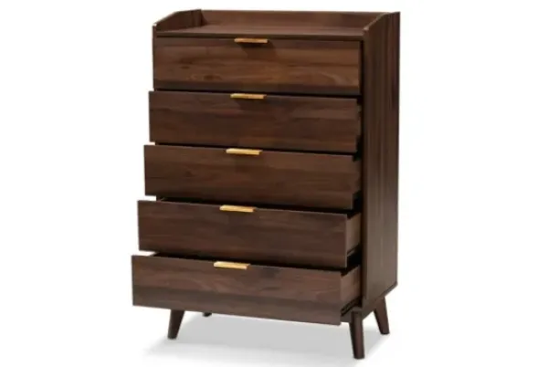 Dressers & Chests-Kirkland's Home Walnut 5-Drawer Wood Chest Brown