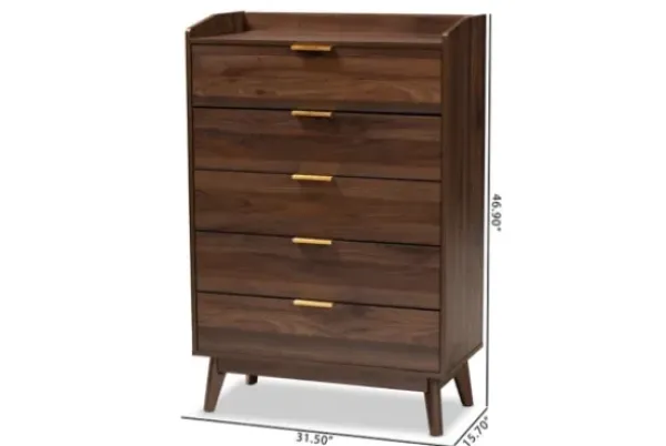Dressers & Chests-Kirkland's Home Walnut 5-Drawer Wood Chest Brown