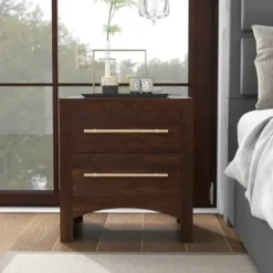 Nightstands-Kirkland's Home Walnut 2-Drawer Wood Nightstand Brown