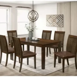 Dining Tables-Kirkland's Home Walnut Finish Chevron Inlay Dining Table Brown