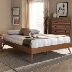 Beds & Headboards-Kirkland's Home Walnut Low Angled Leg King Bed Frame Brown