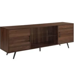 Tv Stands & Media Consoles-Kirkland's Home Walnut Mid-Century Modern Glass Shelf Tv Stand Brown