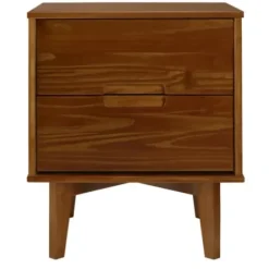 Nightstands-Kirkland's Home Walnut Mid-Century Modern 2-Drawer Nightstand Brown