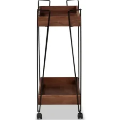 Kitchen Islands & Bar Carts-Kirkland's Home Walnut Paulownia 2-Tier Tray Bar Cart