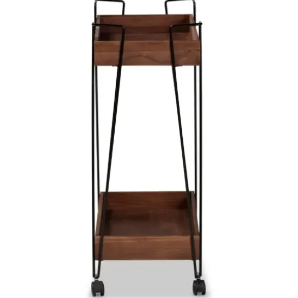 Kitchen Islands & Bar Carts-Kirkland's Home Walnut Paulownia 2-Tier Tray Bar Cart