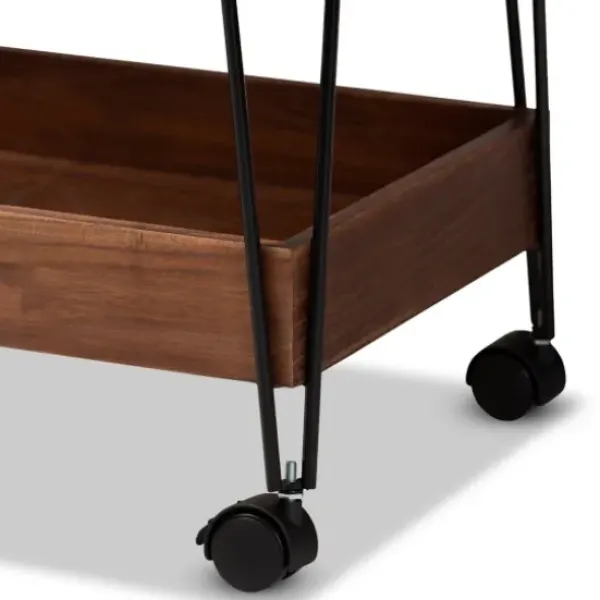 Kitchen Islands & Bar Carts-Kirkland's Home Walnut Paulownia 2-Tier Tray Bar Cart