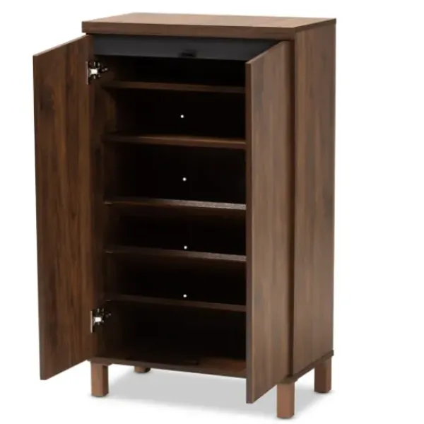 Entryway Furniture-Kirkland's Home Walnut Slim Shoe Storage Cabinet Brown