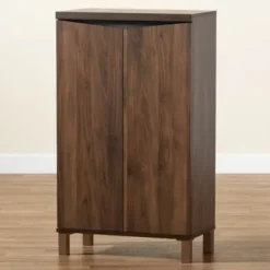 Entryway Furniture-Kirkland's Home Walnut Slim Shoe Storage Cabinet Brown