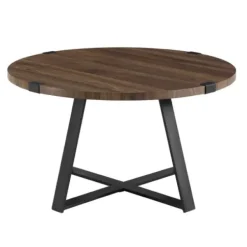 Coffee Tables-Kirkland's Home Walnut Urban Rustic Round Coffee Table Brown