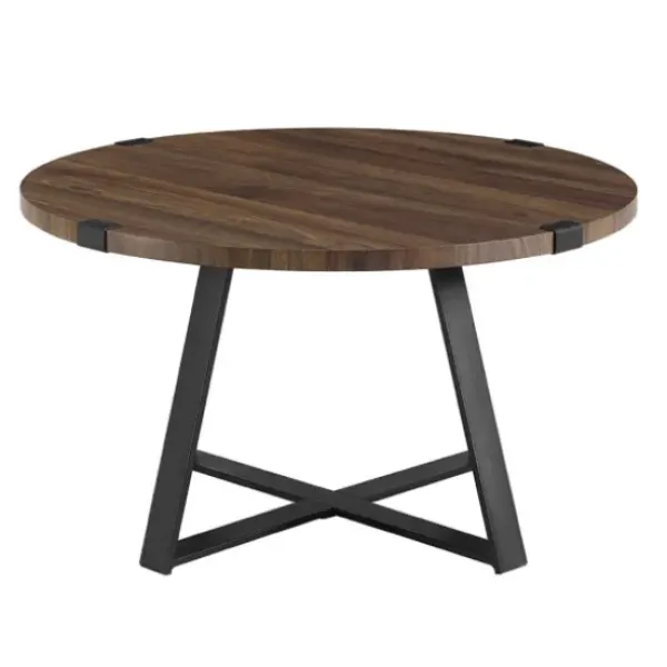 Coffee Tables-Kirkland's Home Walnut Urban Rustic Round Coffee Table Brown