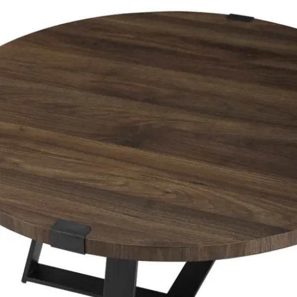 Coffee Tables-Kirkland's Home Walnut Urban Rustic Round Coffee Table Brown