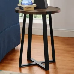 Accent & End Tables-Kirkland's Home Walnut Urban Rustic Round Accent Table Brown