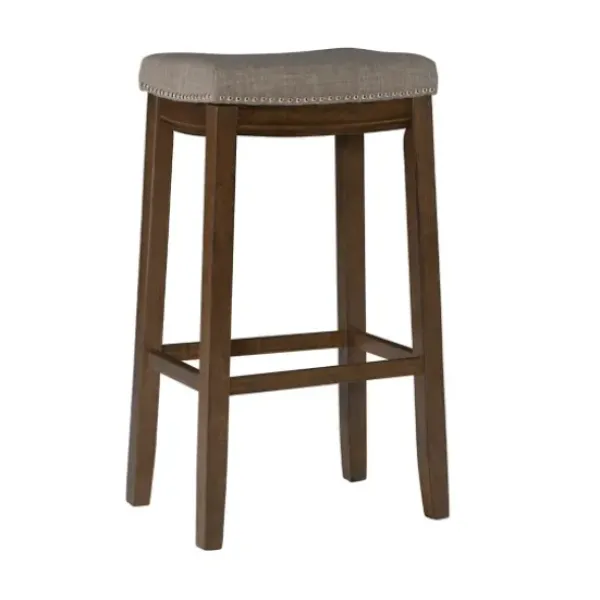 Bar Stools & Counter Height Stools-Kirkland's Home Walnut Wood Bar Stool With Cushion Gray
