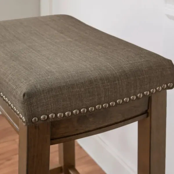 Bar Stools & Counter Height Stools-Kirkland's Home Walnut Wood Bar Stool With Cushion Gray