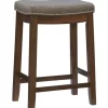 Bar Stools & Counter Height Stools-Kirkland's Home Walnut Wood Counter Stool With Cushion Gray