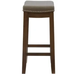Bar Stools & Counter Height Stools-Kirkland's Home Walnut Wood Counter Stool With Cushion Gray