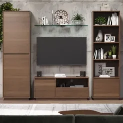 Bookshelves-Kirkland's Home Walnut Wood 2-Door Modern Bookshelf