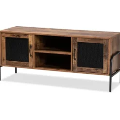 Tv Stands & Media Consoles-Kirkland's Home Walnut Wood 2-Door Tv Stand Brown