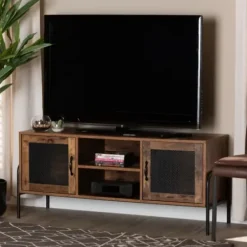 Tv Stands & Media Consoles-Kirkland's Home Walnut Wood 2-Door Tv Stand Brown
