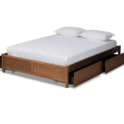Beds & Headboards-Kirkland's Home Walnut Wood 4-Drawer Full Platform Bed Brown