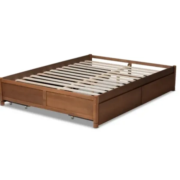 Beds & Headboards-Kirkland's Home Walnut Wood 4-Drawer Full Platform Bed Brown