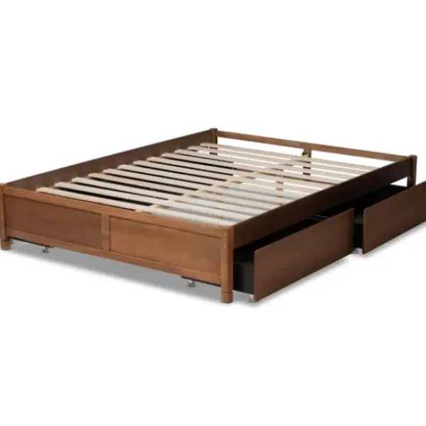 Beds & Headboards-Kirkland's Home Walnut Wood 4-Drawer Full Platform Bed Brown
