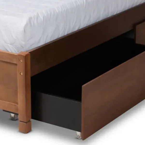 Beds & Headboards-Kirkland's Home Walnut Wood 4-Drawer Full Platform Bed Brown
