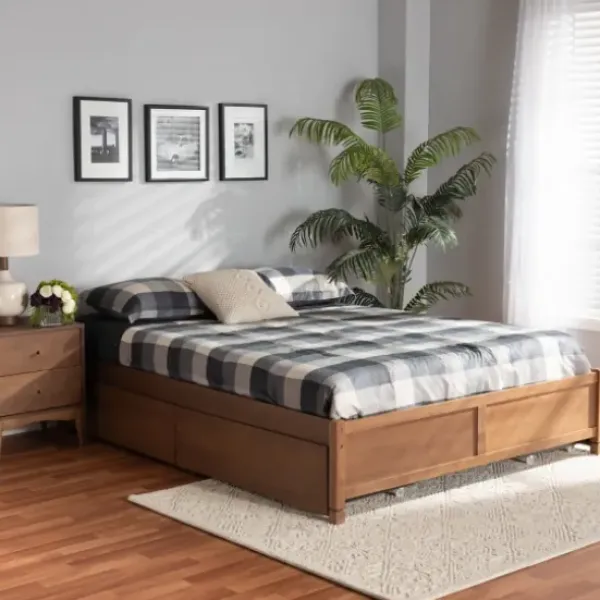 Beds & Headboards-Kirkland's Home Walnut Wood 4-Drawer Full Platform Bed Brown