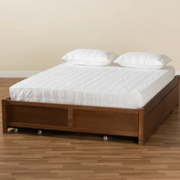 Beds & Headboards-Kirkland's Home Walnut Wood 4-Drawer Full Platform Bed Brown