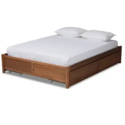 Beds & Headboards-Kirkland's Home Walnut Wood 4-Drawer King Platform Bed Brown