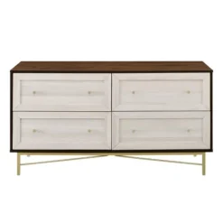 Dressers & Chests-Kirkland's Home Walnut Wood Faced Gold Base Dresser White