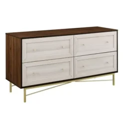 Dressers & Chests-Kirkland's Home Walnut Wood Faced Gold Base Dresser White