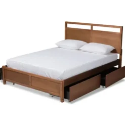 Beds & Headboards-Kirkland's Home Walnut Wood Headboard 4-Drawer Full Platform Bed Brown