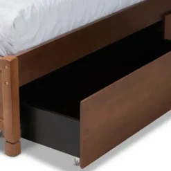 Beds & Headboards-Kirkland's Home Walnut Wood Headboard 4-Drawer Full Platform Bed Brown
