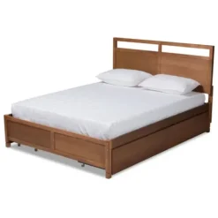 Beds & Headboards-Kirkland's Home Walnut Wood Headboard 4-Drawer King Platform Bed Brown