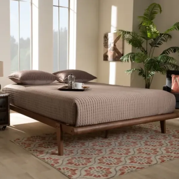 Beds & Headboards-Kirkland's Home Walnut Wood King Platform Bed Brown