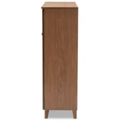 Entryway Furniture-Kirkland's Home Walnut Wood 11-Shelf Paneled Shoe Cabinet Brown