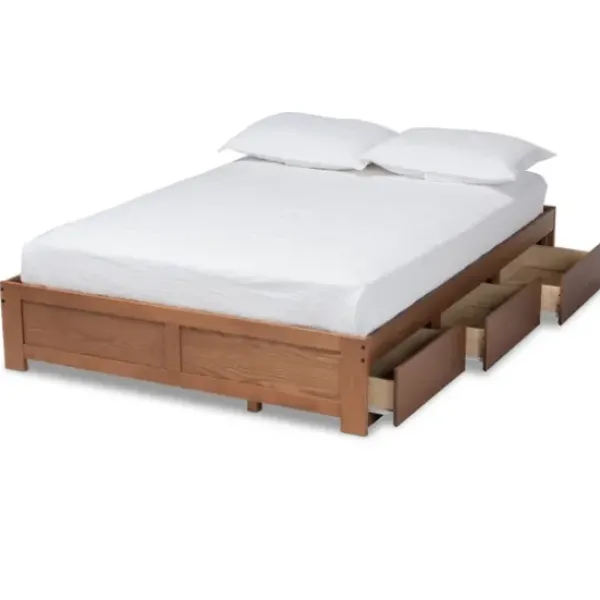 Beds & Headboards-Kirkland's Home Walnut Wooden 3-Drawer Platform Bed Brown