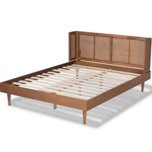 Beds & Headboards-Kirkland's Home Walnut Wrap Around Rattan Queen Bed Frame Brown
