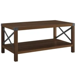 Coffee Tables-Kirkland's Home Walnut X-Frame Rustic Wood Coffee Table Brown