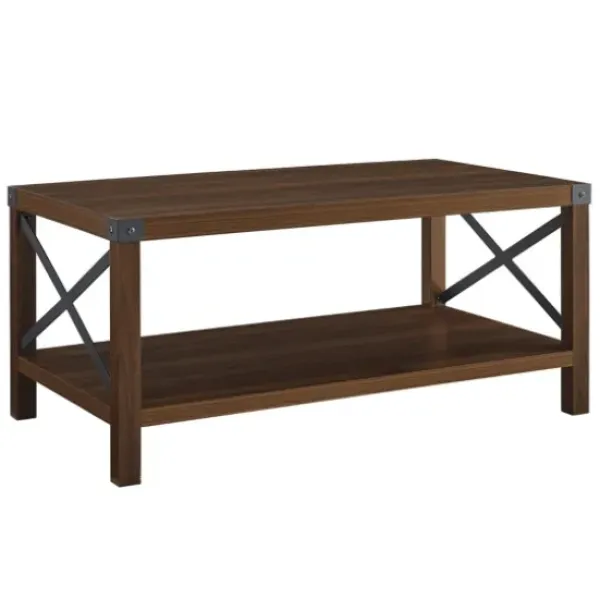 Coffee Tables-Kirkland's Home Walnut X-Frame Rustic Wood Coffee Table Brown